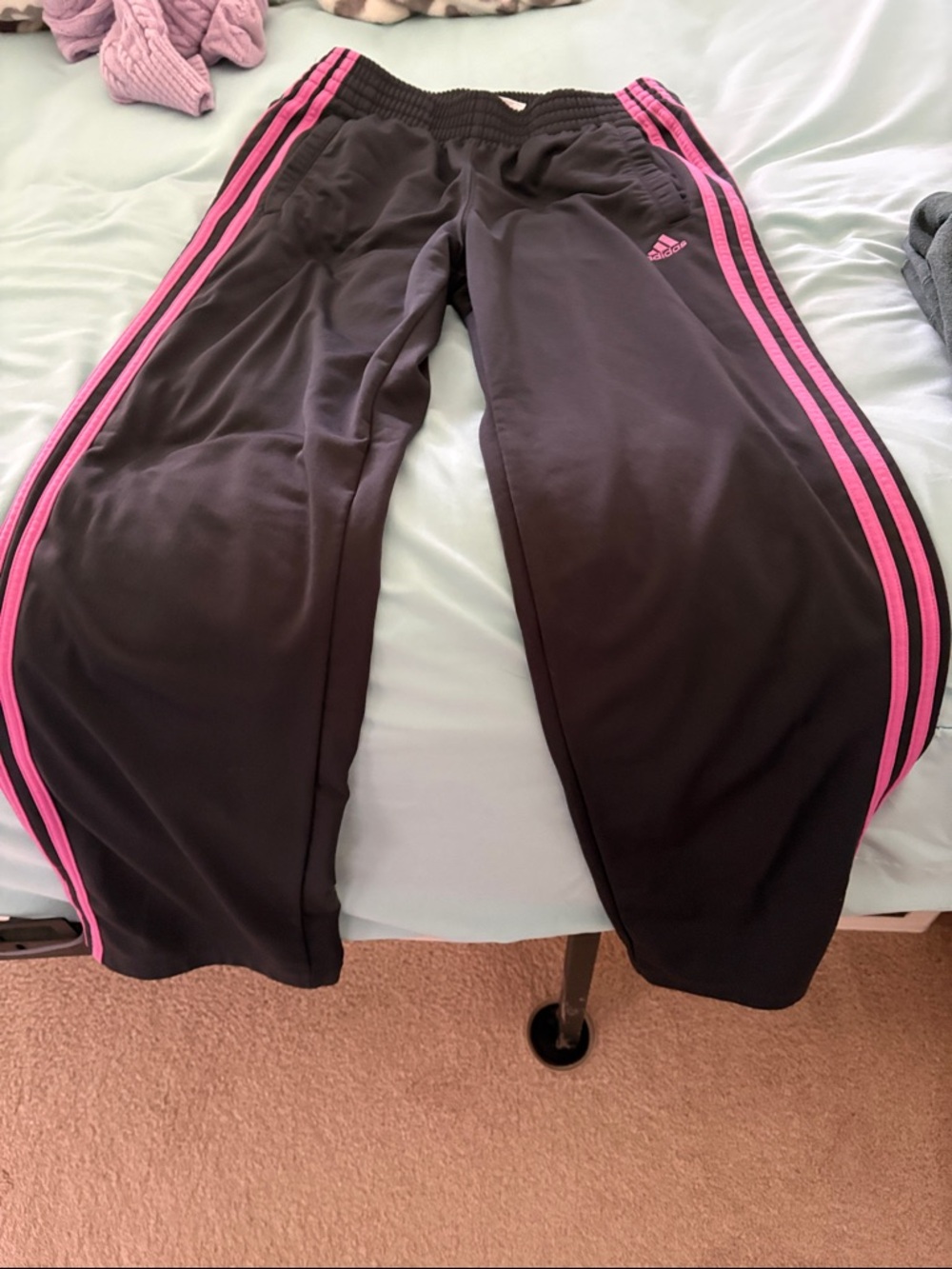 adidas Black Sweatpants with Pink Side Stripes - Kids